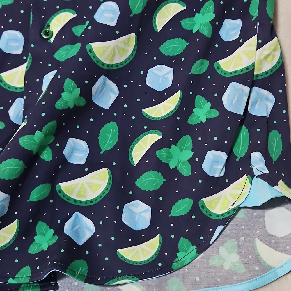 Visconti Black Men's Short Sleeve Button-up: Size- Medium- Navy Mojito Print - Picture 5 of 10